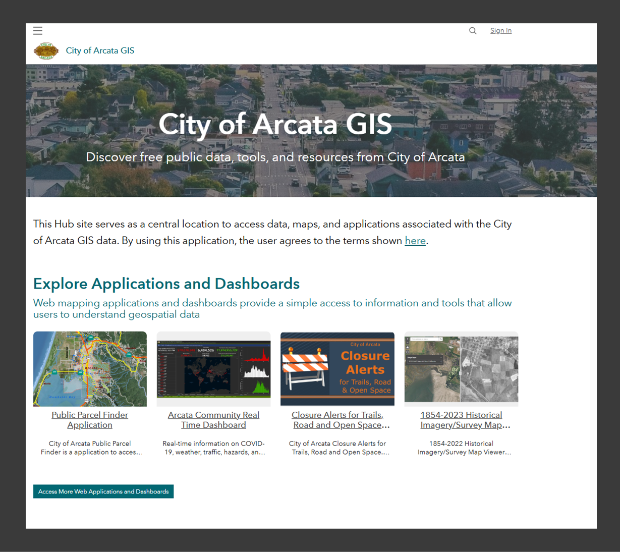City of Arcata's ArcGIS Hub Site landing page